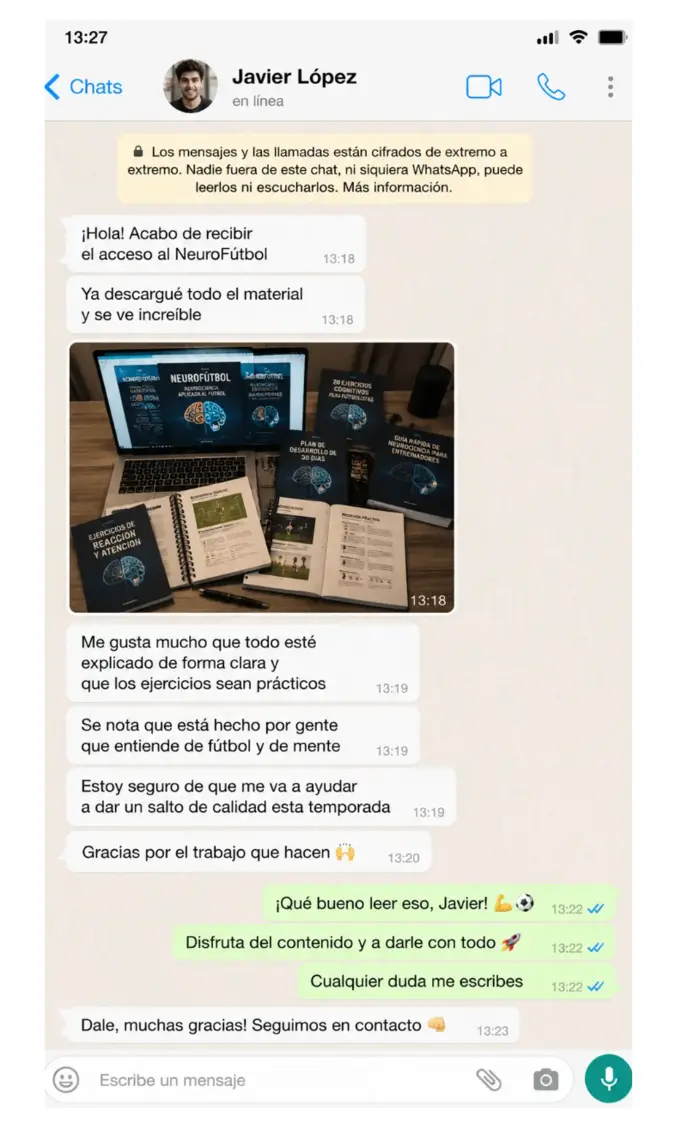 Testimonio de comprador de NEUROFÚTBOL por WhatsApp