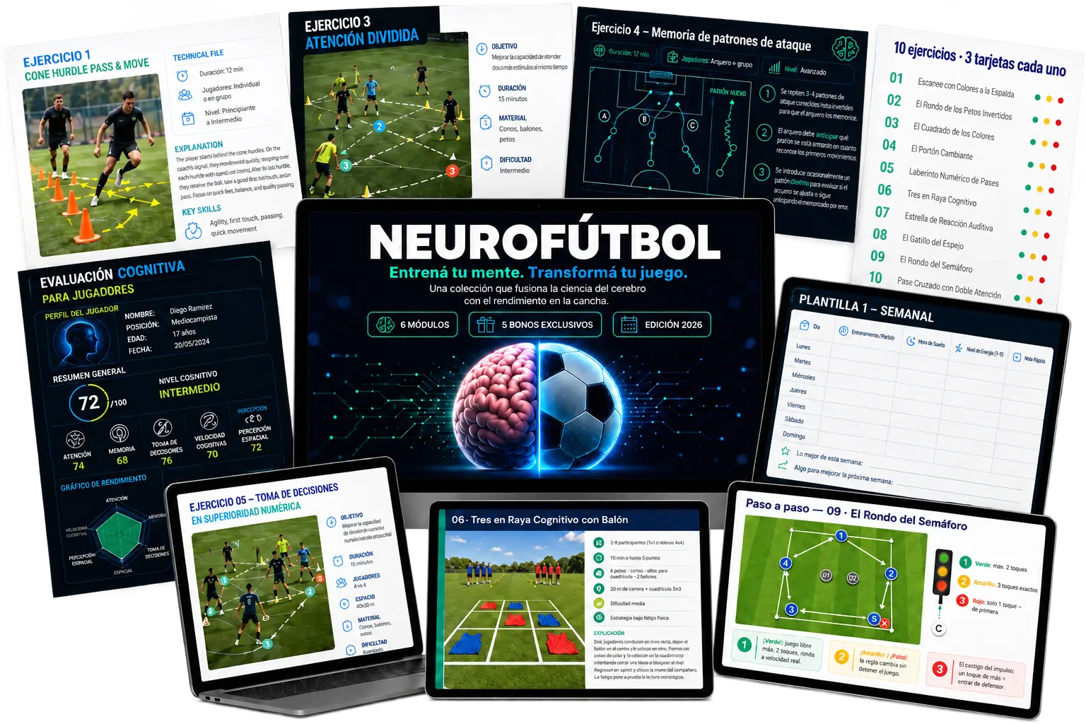 NEUROFÚTBOL en computadora, notebook, tabletas y páginas con ejercicios prácticos